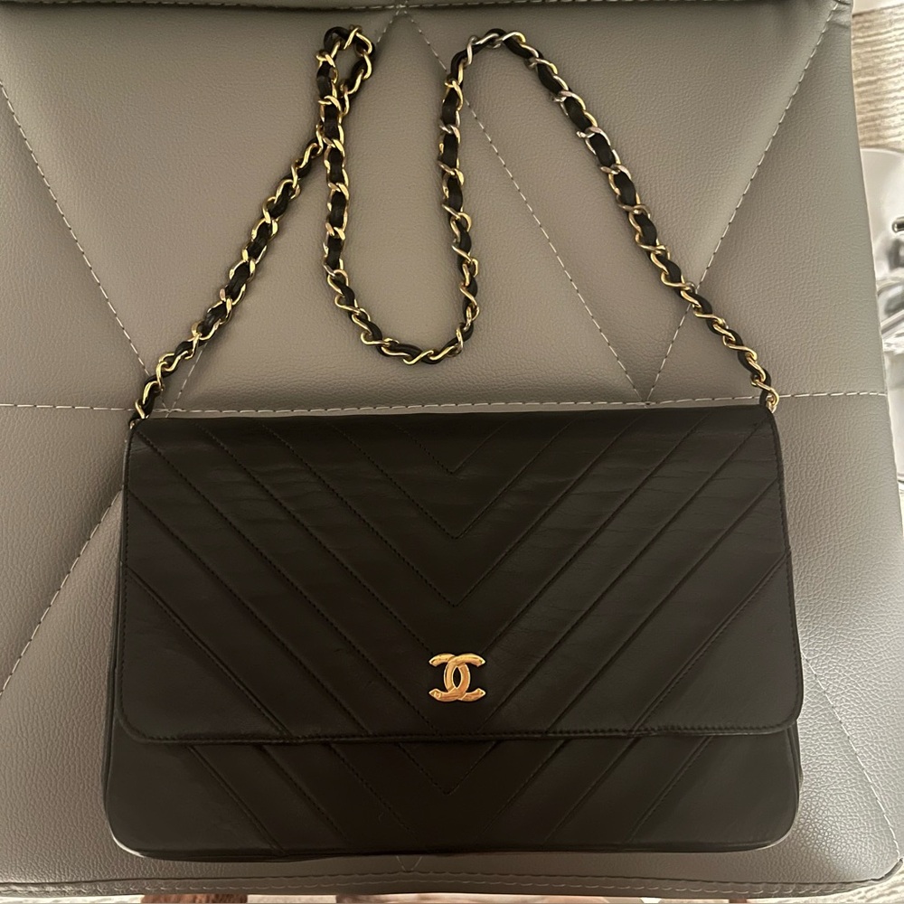 Chanel Authentic Vintage Lambskin Chevron Shoulder Bag